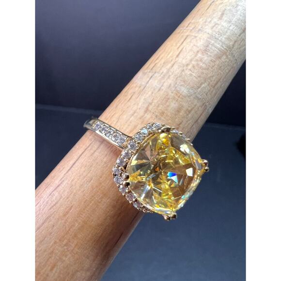 Yellow CZ halo ring in gold over sterling silver size 9 - Picture 11 of 16